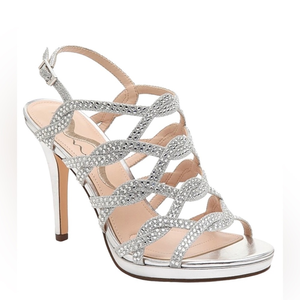 Nina Roisin Shoe Women’s Sz 8.5 Silver Dress Sandals Sparkle Bride Prom Heels